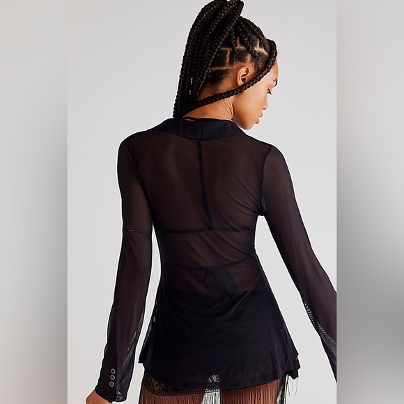 Free People Solid Lucky Mesh Shirtee. Black. Size: XS. NWOT. - Picture 2 of 10